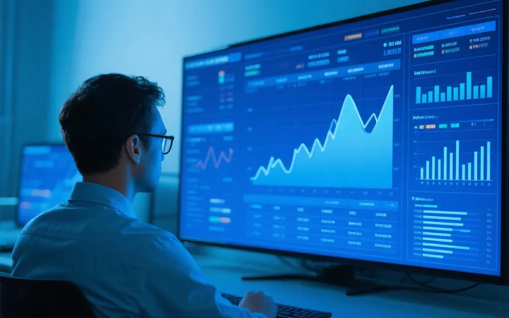 数据分析师在屏幕前观察结构化数据